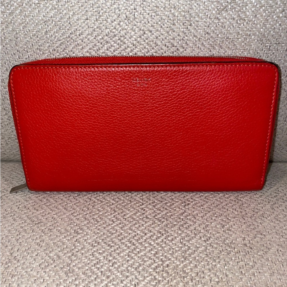 Celine Red Leather Zip Around Wallet